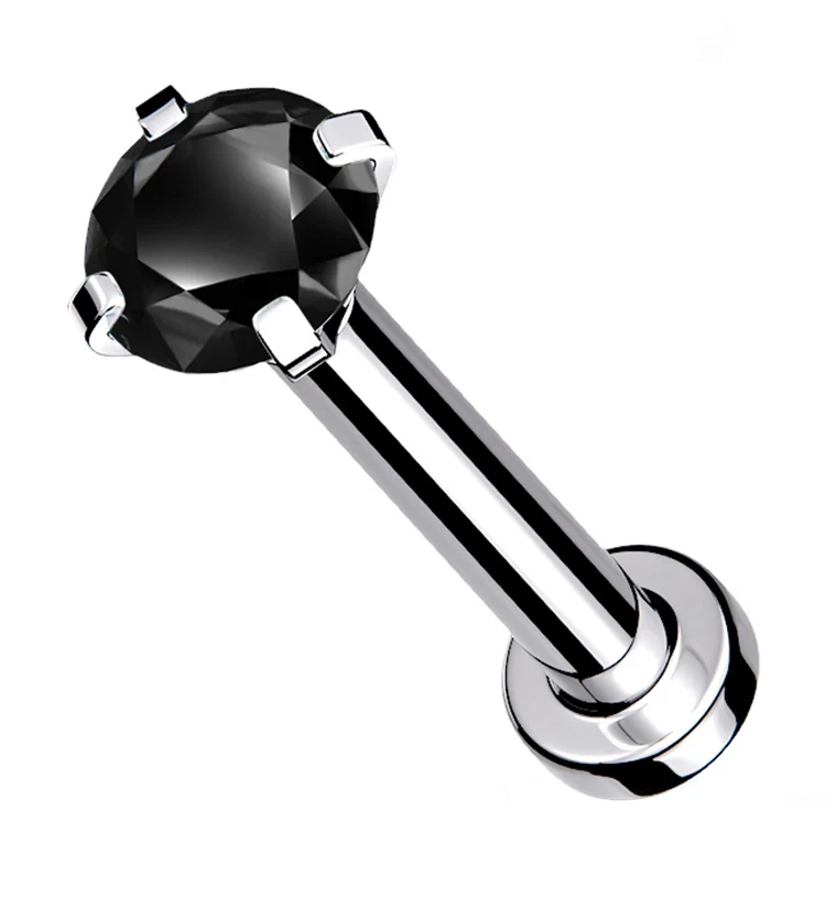 Black CZ Prong Internally Threaded Mini Disc Labret - Mrs Treak