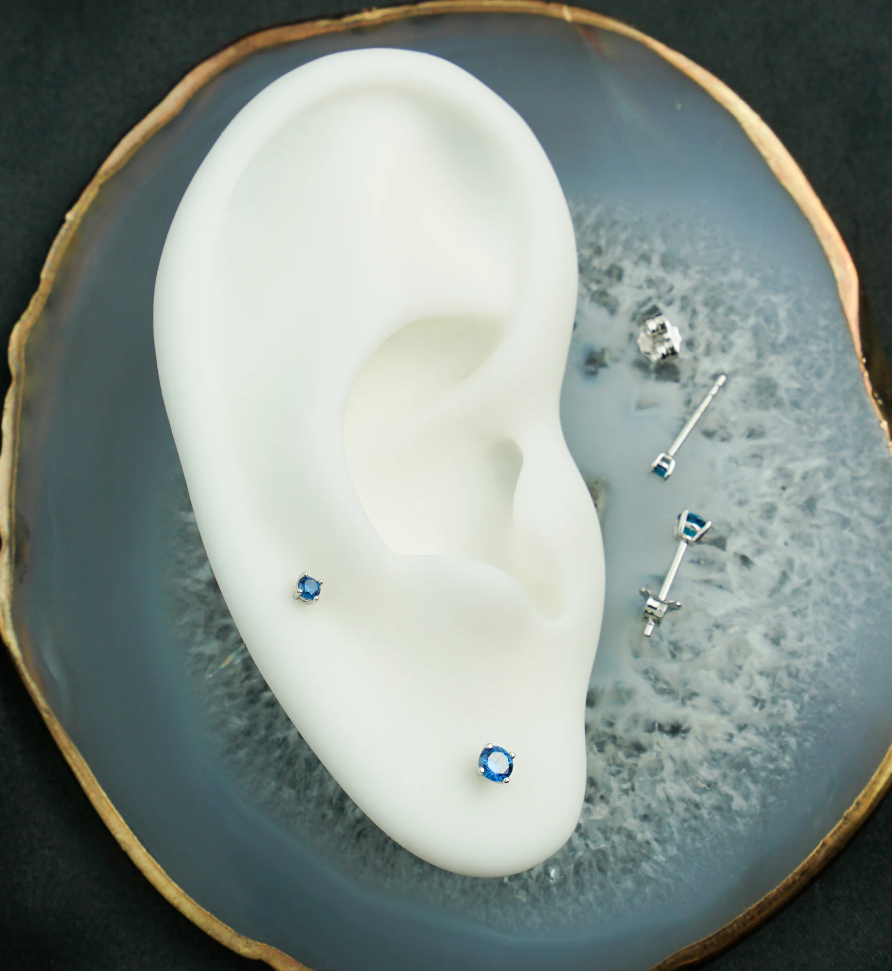 14kt White Gold September Birthstone Sapphire CZ Stud Earrings - Mrs Treak