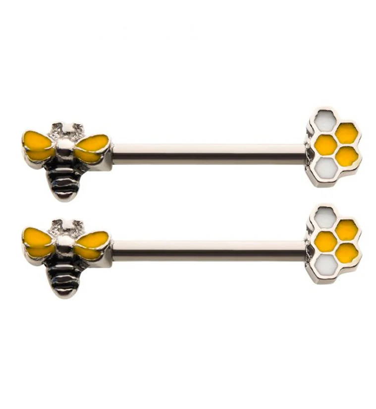 14G Honeycomb Bumblebee Nipple Rings Barbell - Mrs Treak