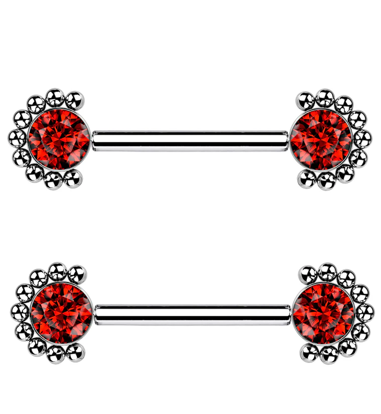 14G Encirc Double Red CZ Threadless Titanium Nipple Ring Barbell - Mrs Treak