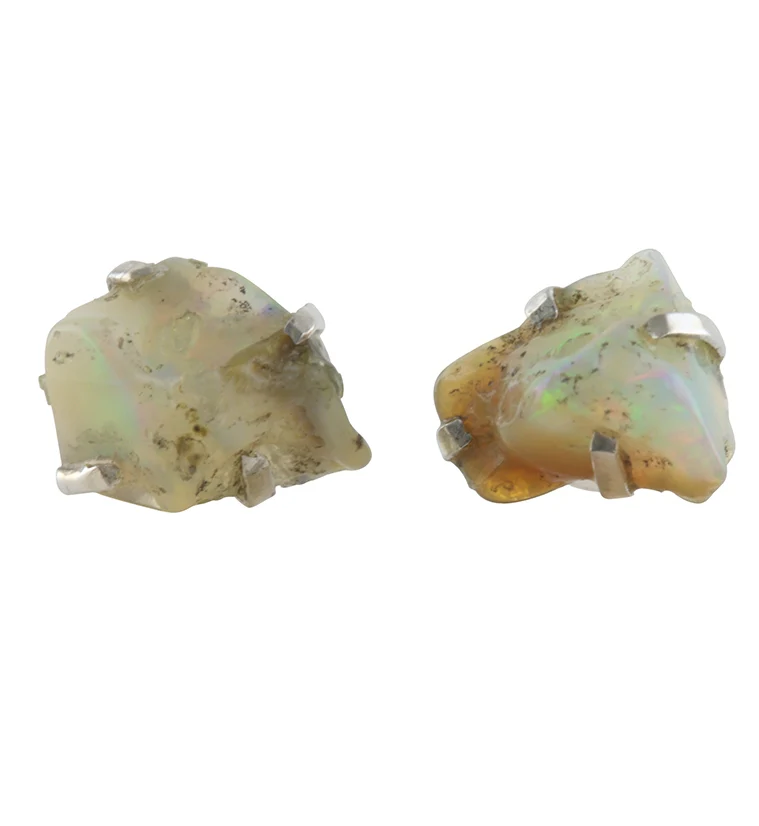 Ethiopian Opal Stone Prong Set Sterling Silver Earrings - Mrs Treak