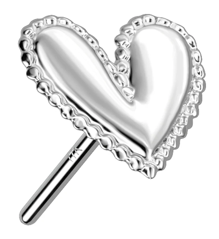 14kt White Gold Dainty Heart Threadless Top - Mrs Treak