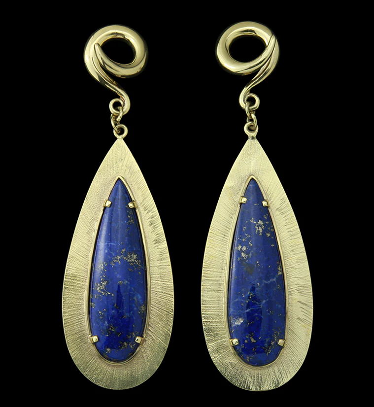 Score Lapis Lazuli Stone Brass Ear Weights - Mrs Treak