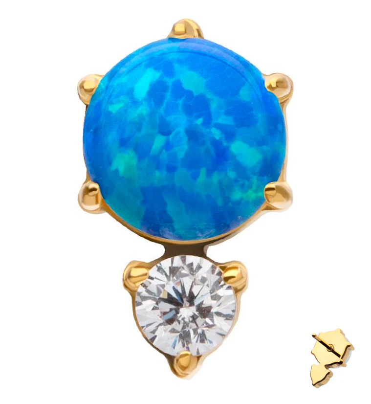 24kt Gold PVD Blue Opalite Drop Clear CZ Titanium Threadless Top - Mrs Treak