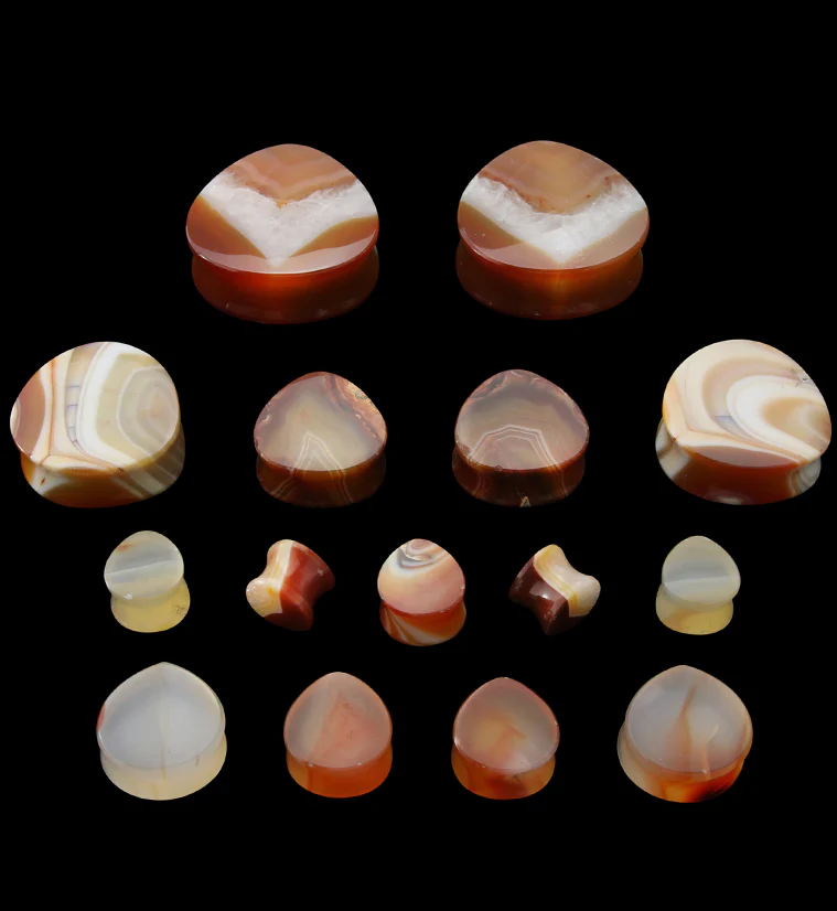 Carnelian Agate Stone Teardrop Plugs - Mrs Treak