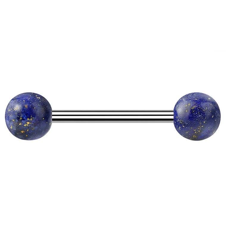 14G Double Sodalite Blue Stone Stainless Steel Barbell - Mrs Treak