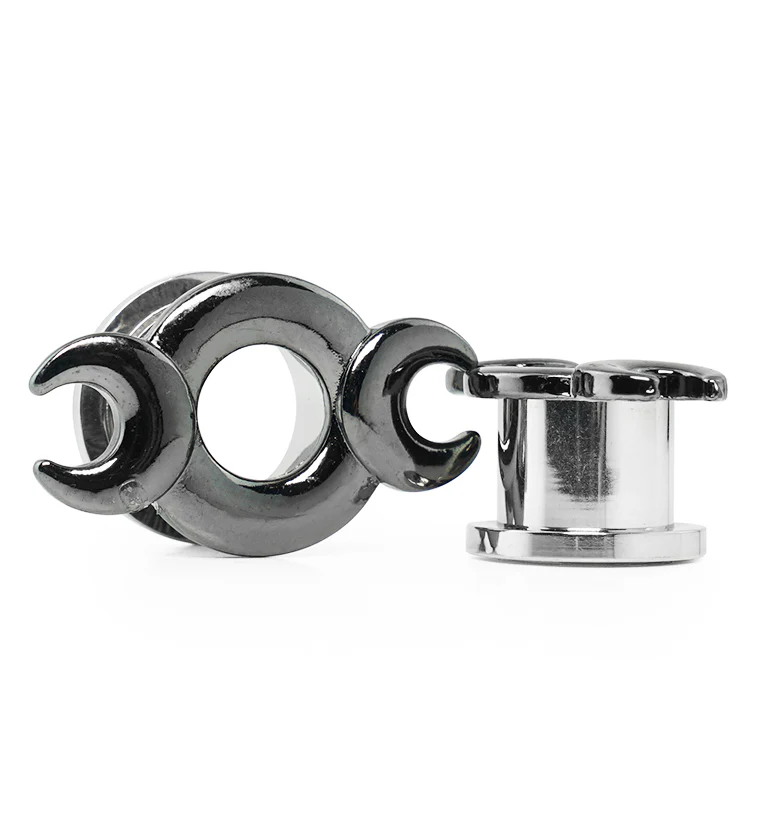 Crescent Moon Stainless Steel Screw Back Tunnels - Mrs Treak