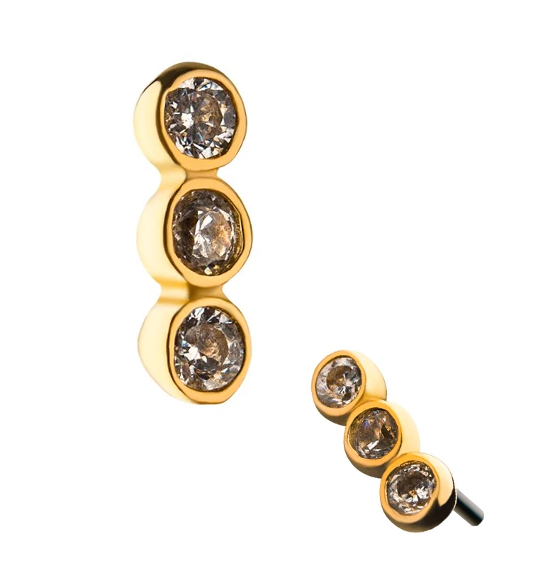 14kt Gold Triple Bezel CZ Threadless Top - Mrs Treak