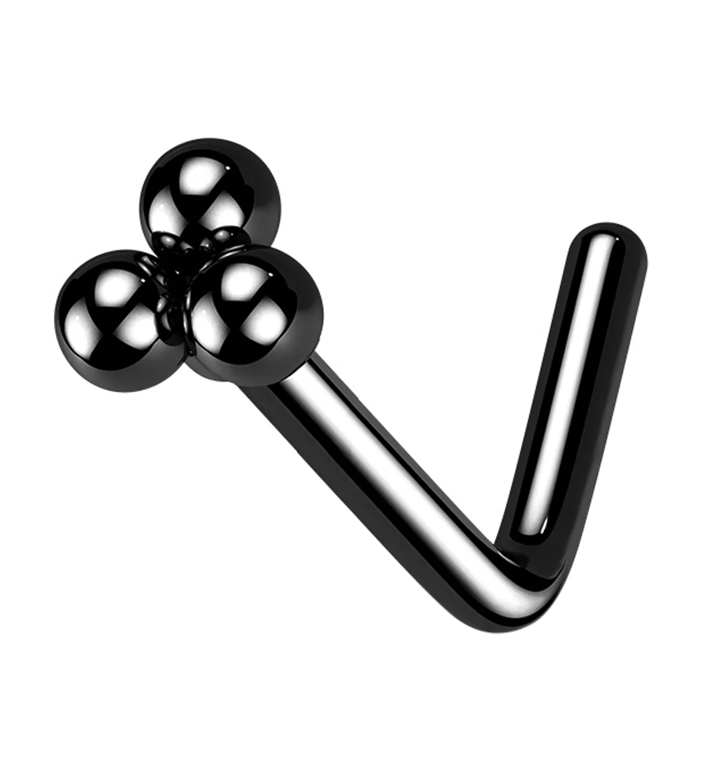 Black PVD Beaded Triad L Bend Nose Stud - Mrs Treak