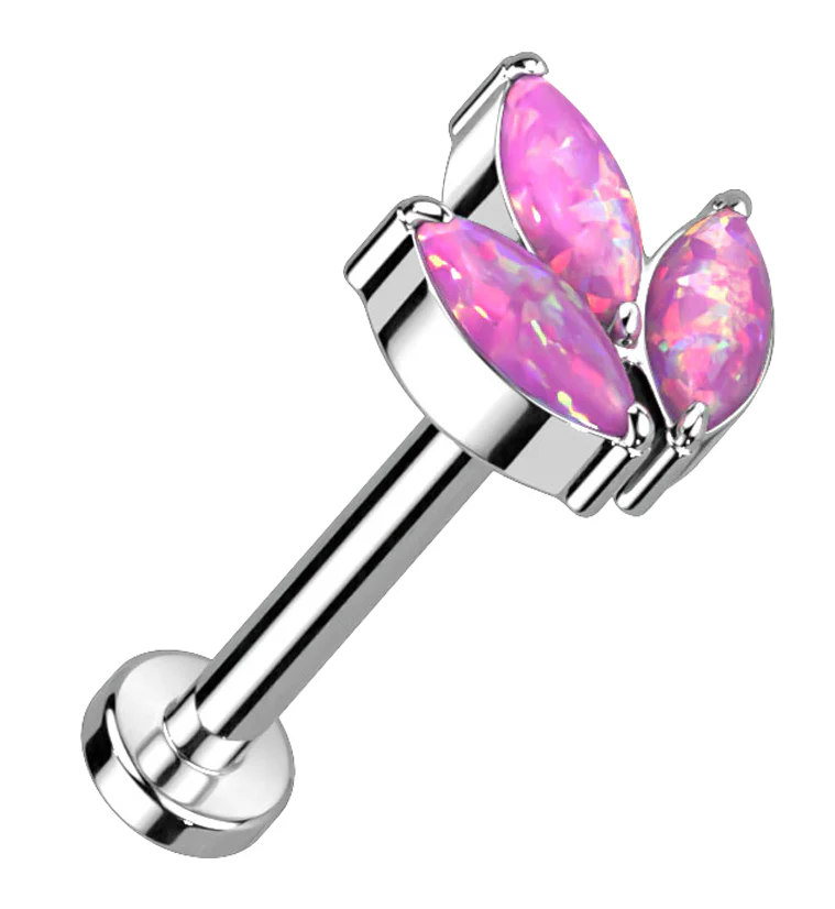 Pink Opalite Tri Sepal Titanium Threadless Labret - Mrs Treak