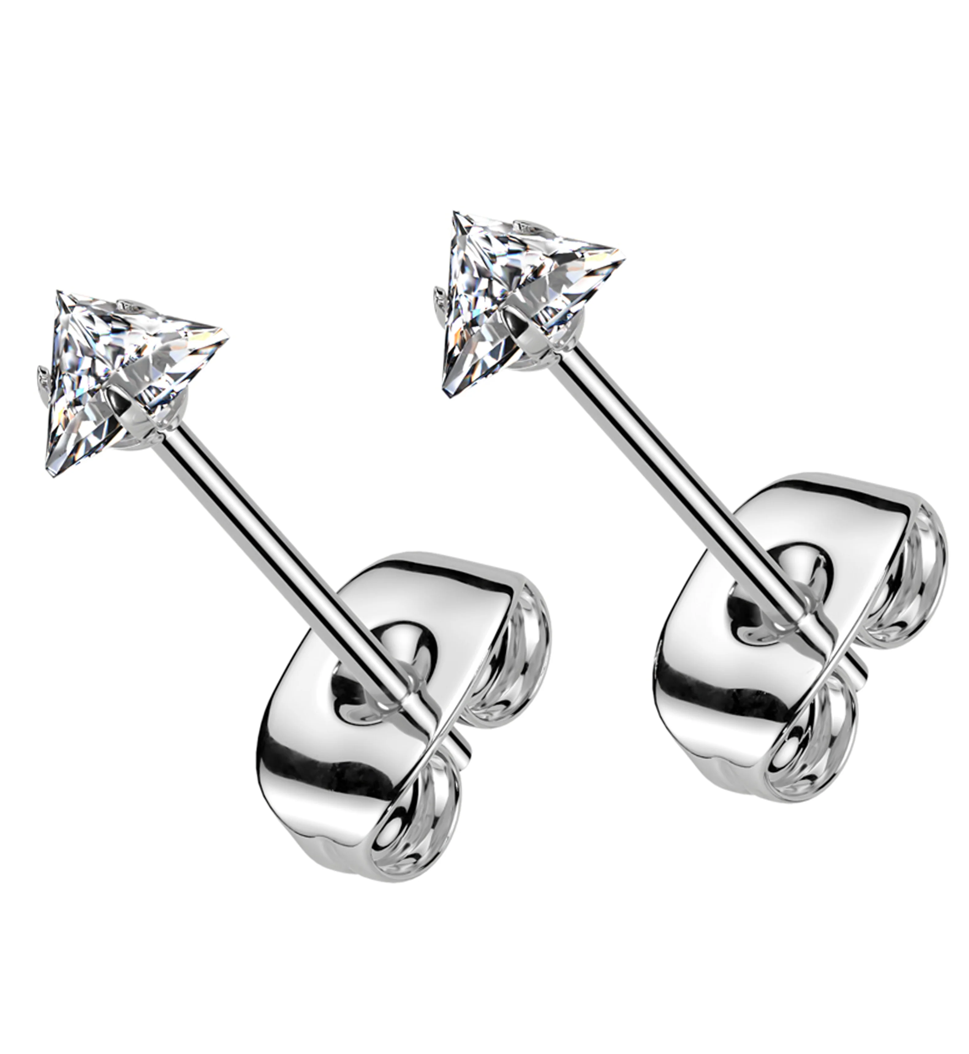 Prong Triangle Clear CZ Stainless Steel Stud Earrings - Mrs Treak