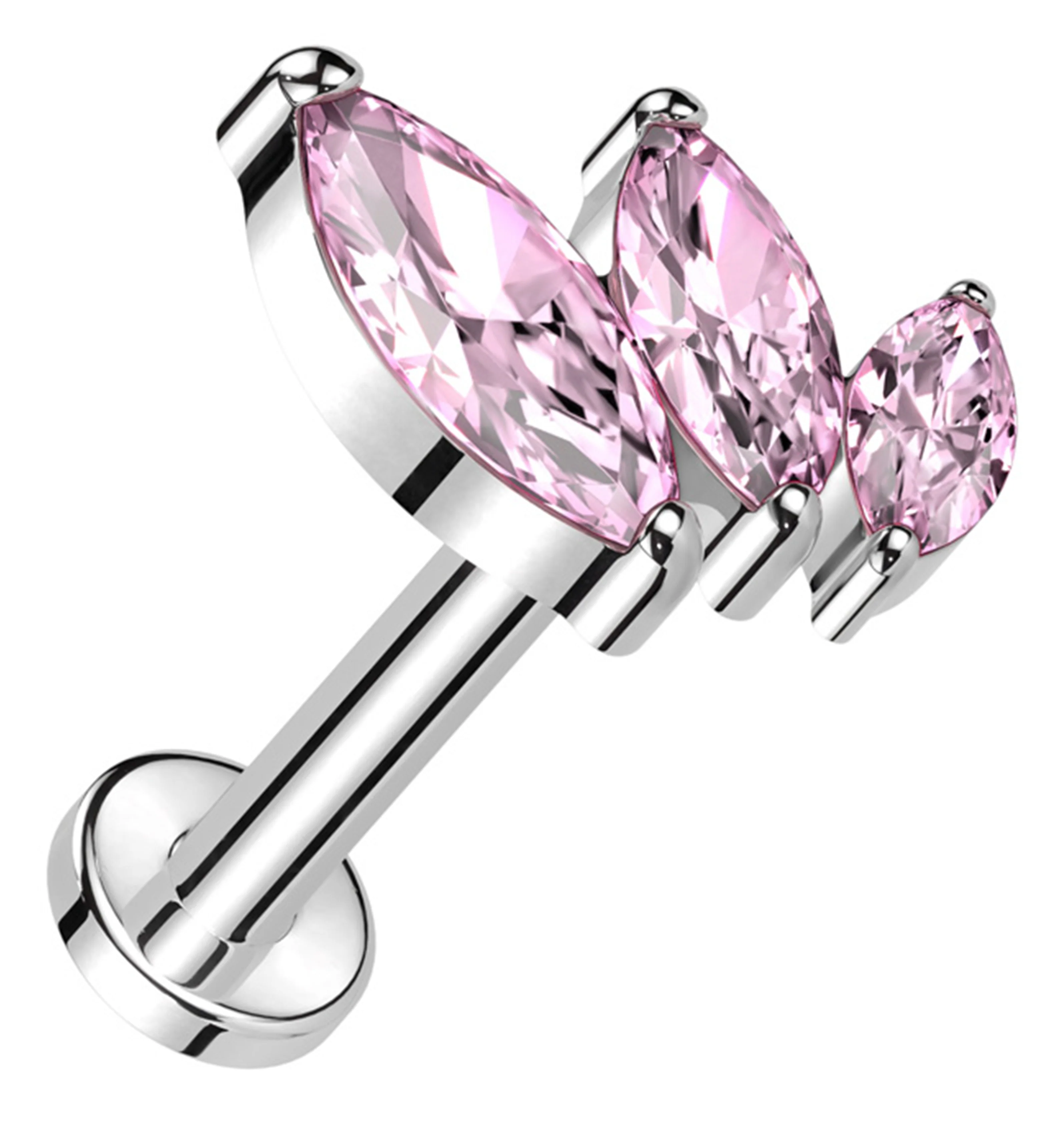 Triple Marquise Pink CZ Titanium Threadless Labret - Mrs Treak