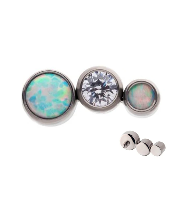 Crescendo CZ and White Opalite Internally Threaded Titanium Top - Mrs Treak
