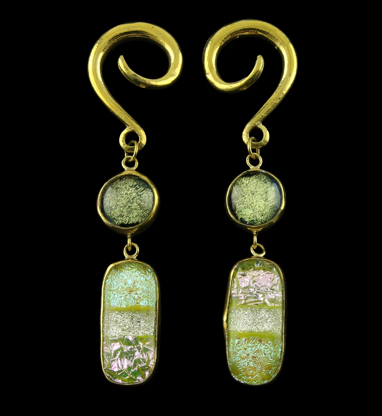Fairy Tale Double Oblong Dichroic Glass Brass Ear Weights - Mrs Treak