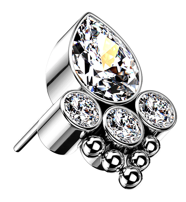 Amulet Beaded Clear CZ Titanium Threadless Top - Mrs Treak