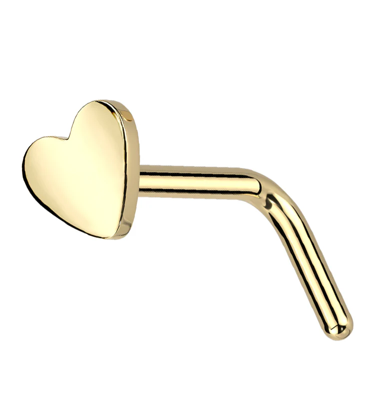 Gold PVD Heart Top L Bend Titanium Nose Ring - Mrs Treak