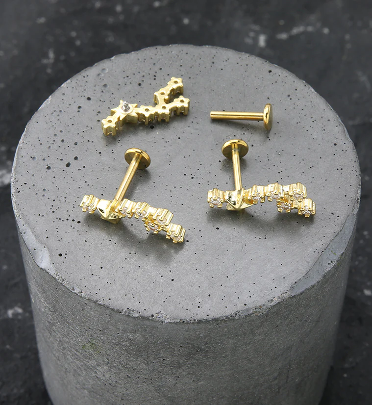 Gold PVD Leo Constellation Clear CZ Stainless Steel Internally Threaded Labret - Mrs Treak