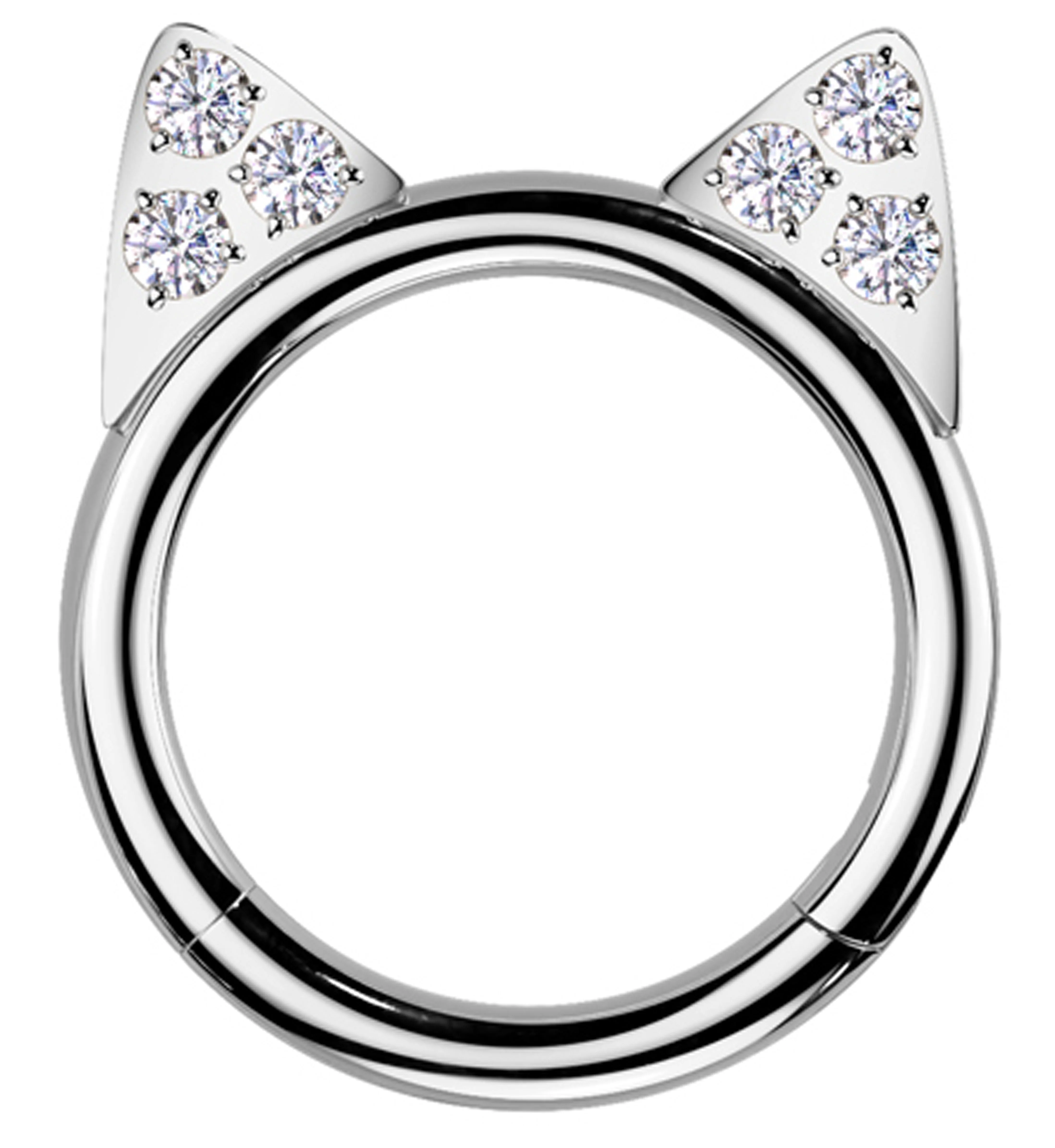 Cat Ears Clear CZ Titanium Hinged Segment Ring - Mrs Treak