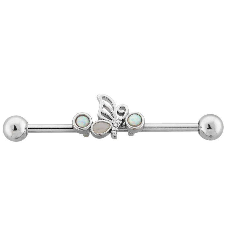Butterfly Wing White Opalite Industrial Barbell - Mrs Treak