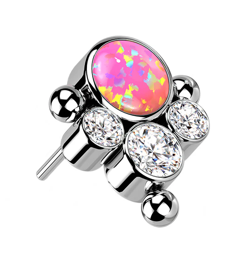 Pink Opalite Clear CZ Bundle Titanium Threadless Top - Mrs Treak