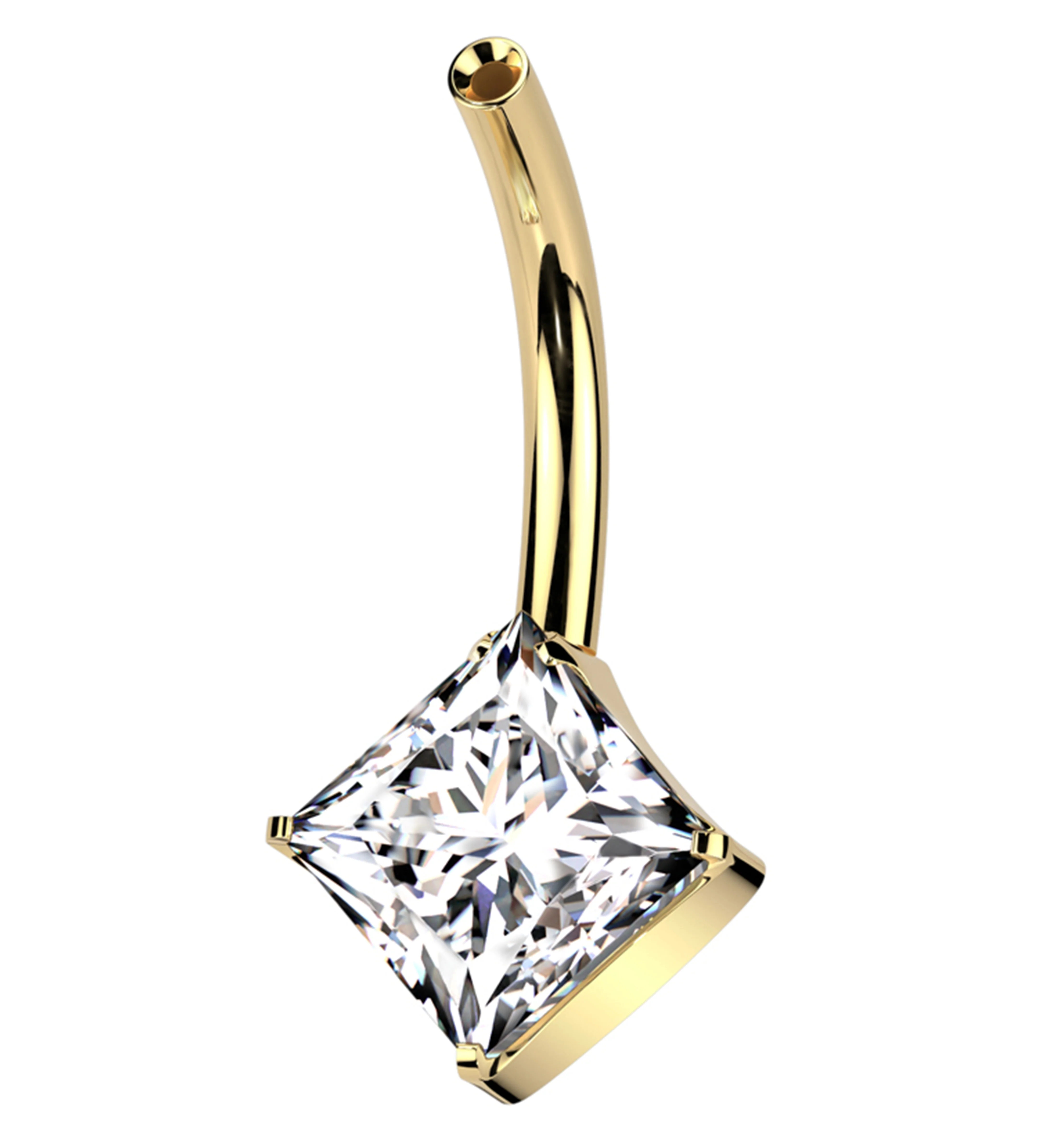 Gold PVD Prong Rhombus Clear CZ Titanium Threadless Belly Button Ring (No Top) - Mrs Treak