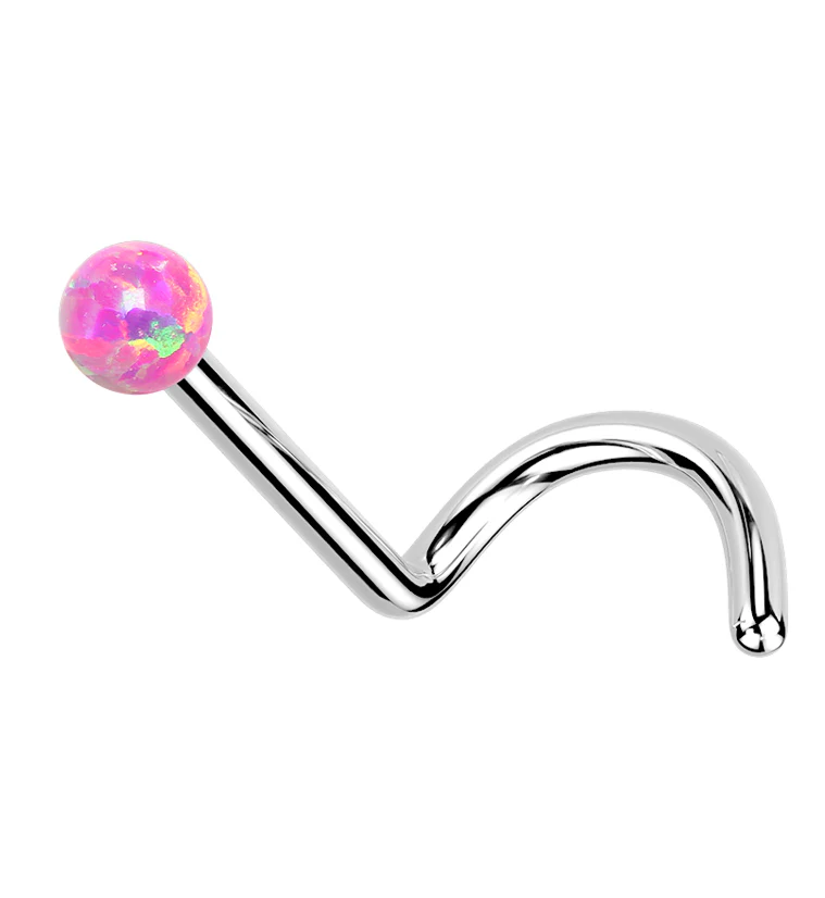 Pink Opalite Ball Titanium Threadless Nose Screw - Mrs Treak