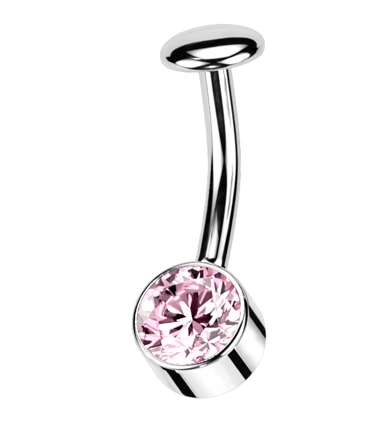 Bezel Pink CZ Titanium Threadless Floating Belly Button Ring - Mrs Treak