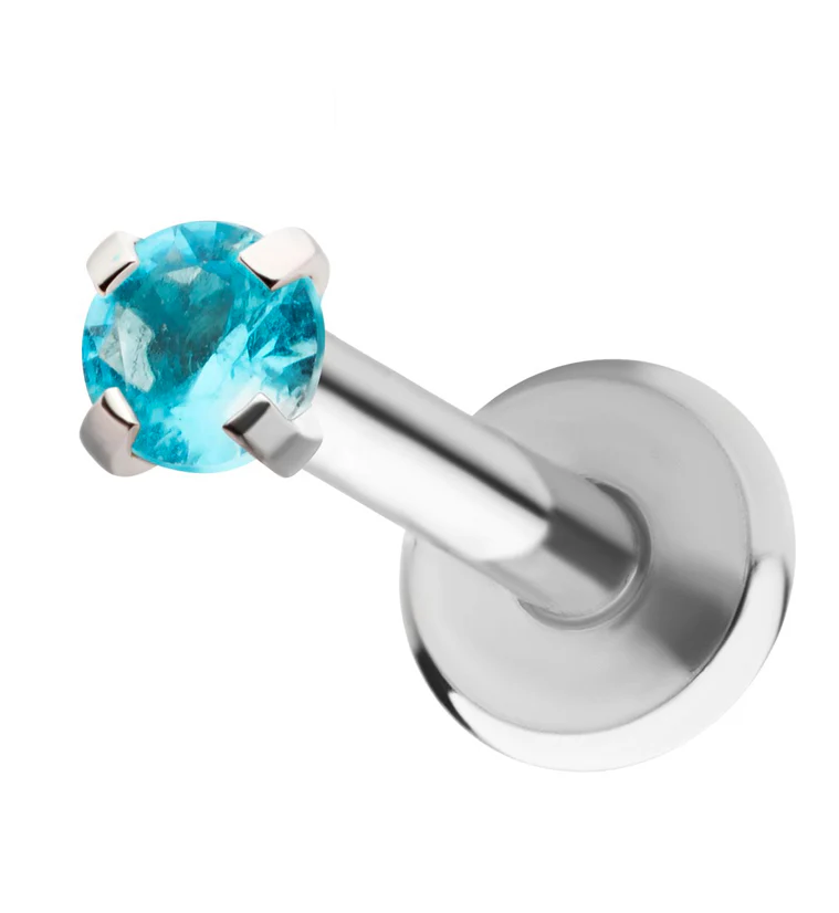 Aqua Prong CZ Stainless Steel Internally Threaded Labret - Mrs Treak