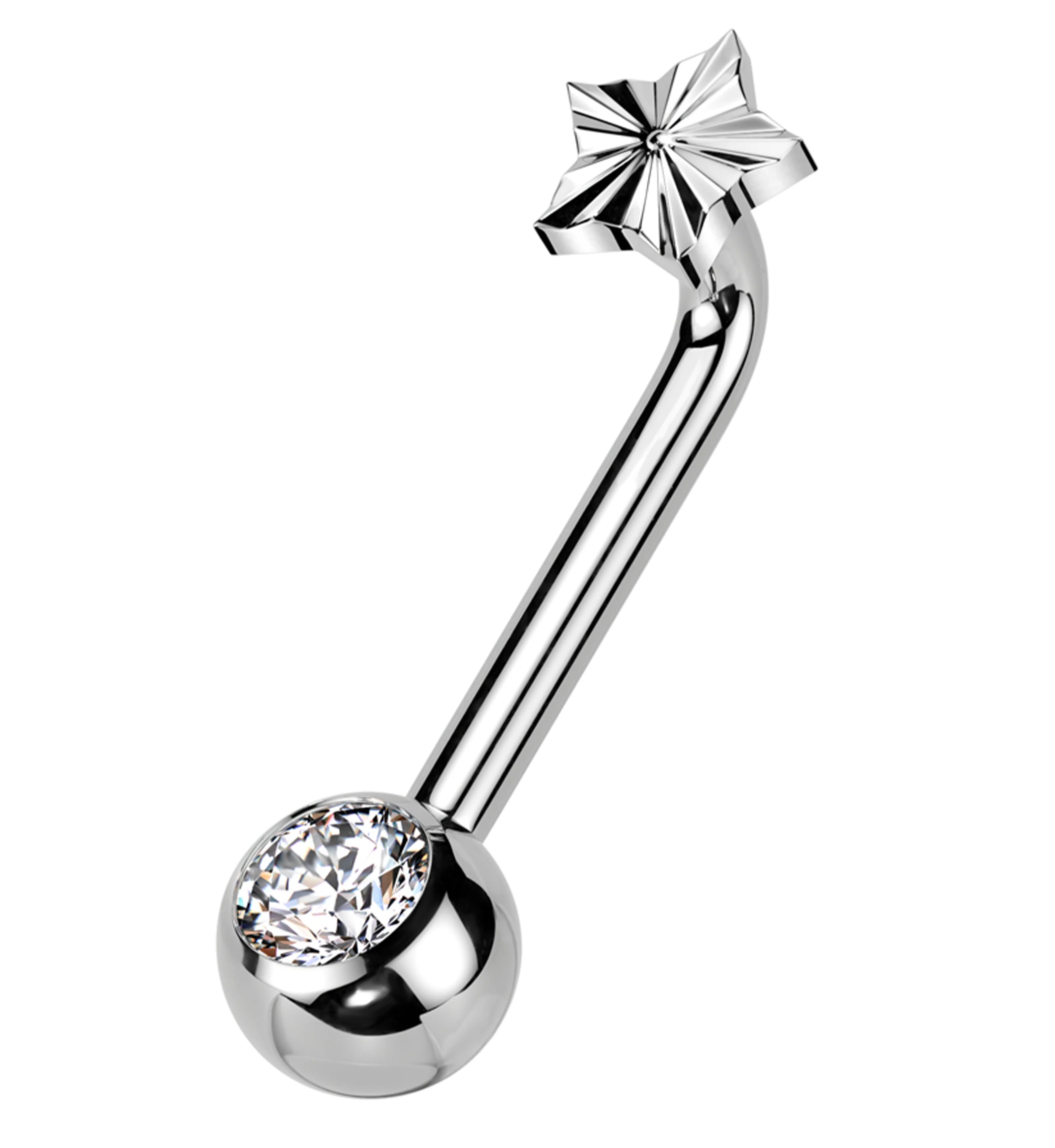 Score Star Clear CZ Vertical Clitoral Hood Internally Threaded Titanium Barbell - Mrs Treak