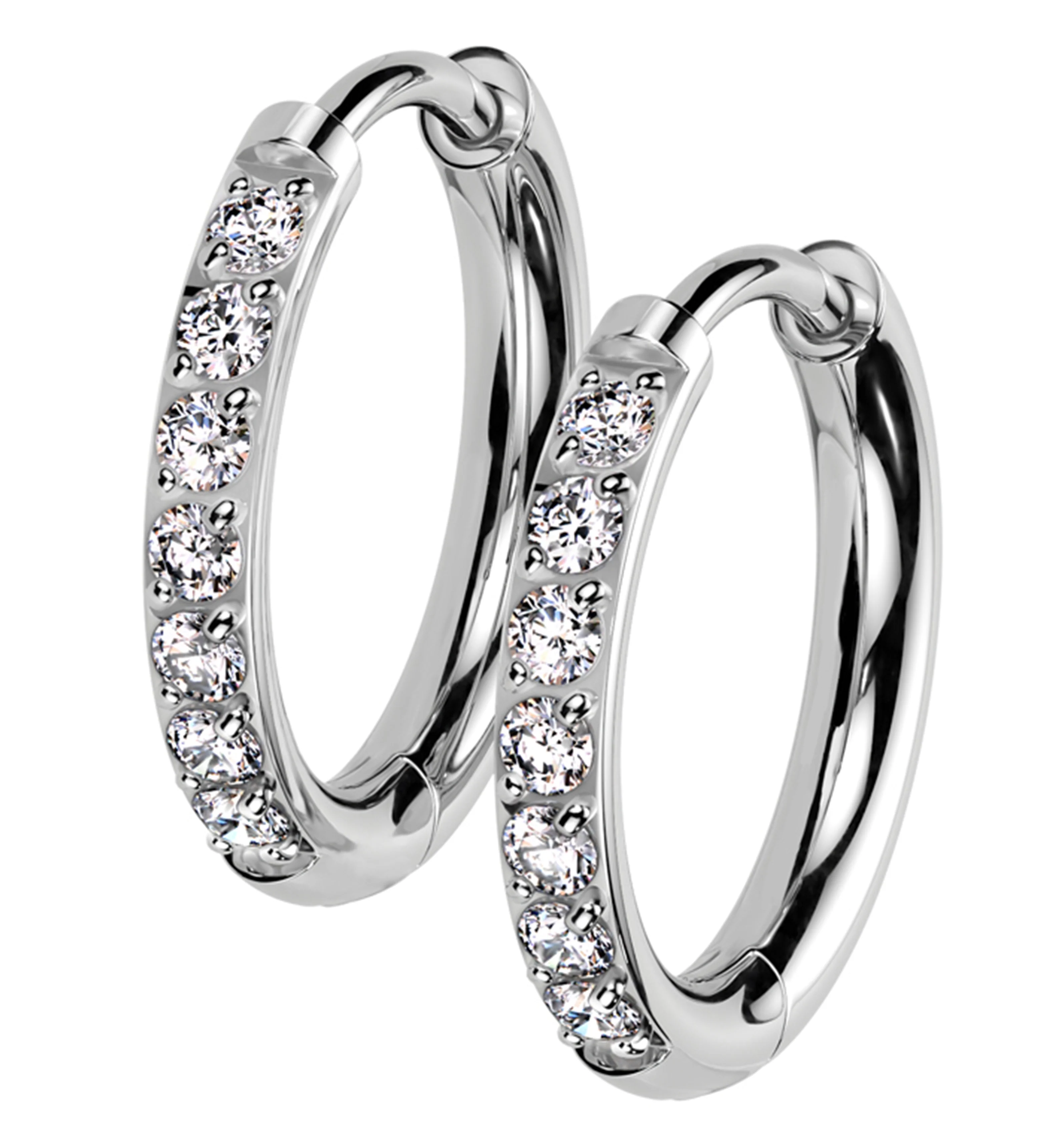 Titanium Clear CZ Hinged Hoop Huggie Earrings - Mrs Treak