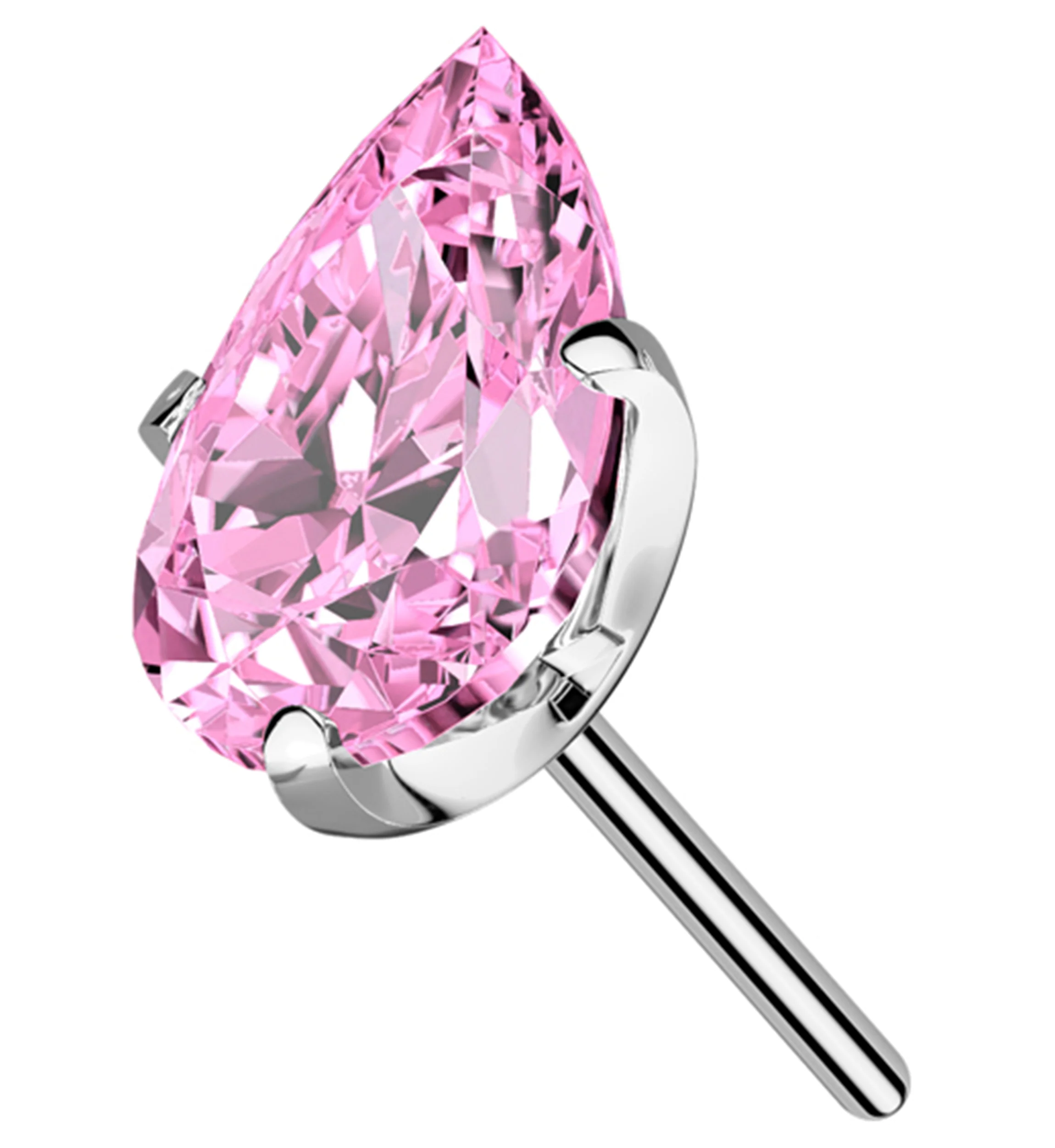 Prong Teardrop Light Pink CZ Titanium Threadless Top - Mrs Treak