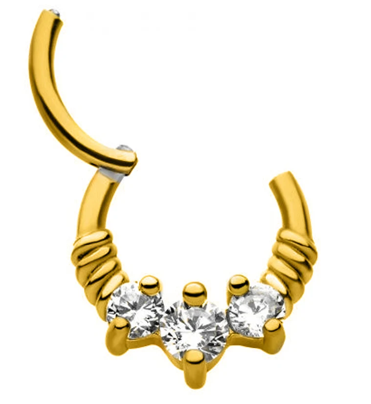 Gold PVD Triple Prong CZ Hinged Segment Ring - Mrs Treak
