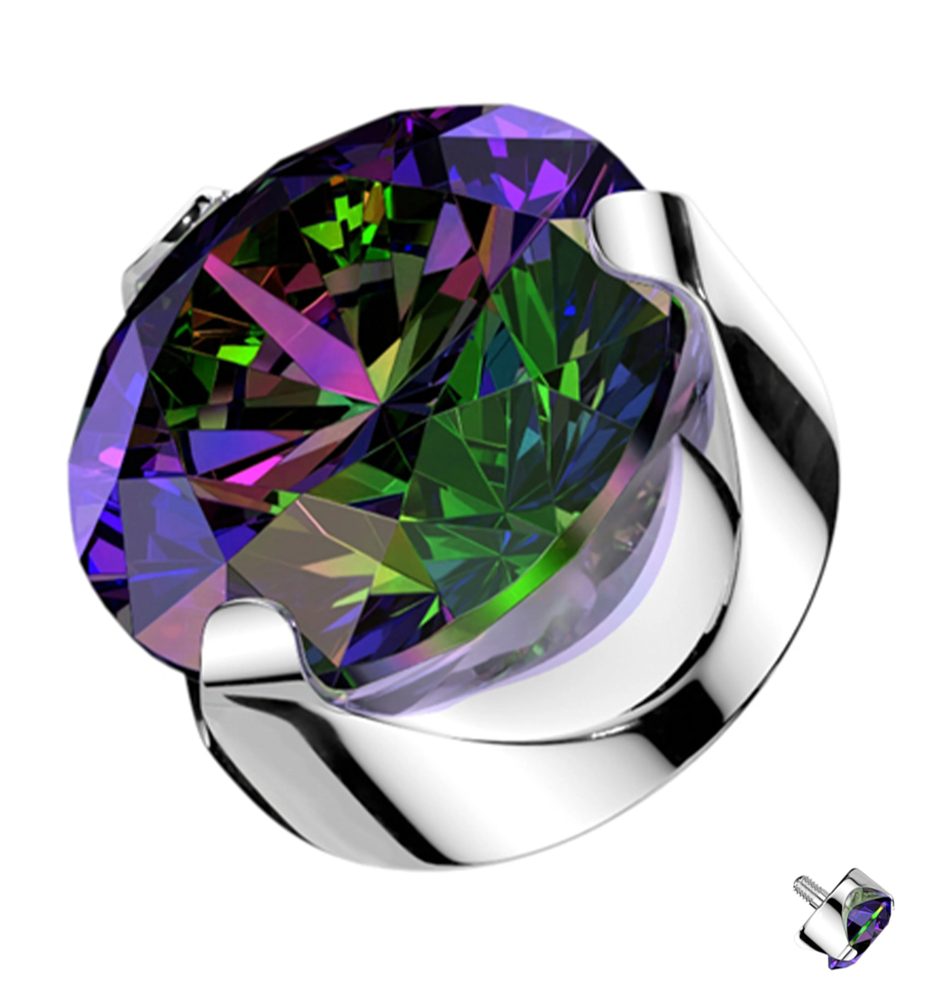 Flat Back Prong Black Aurora CZ Internally Threaded Top - Mrs Treak