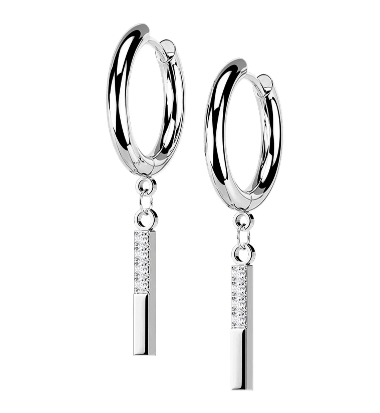 Dangle Bar CZ Stainless Steel Hinged Earrings - Mrs Treak