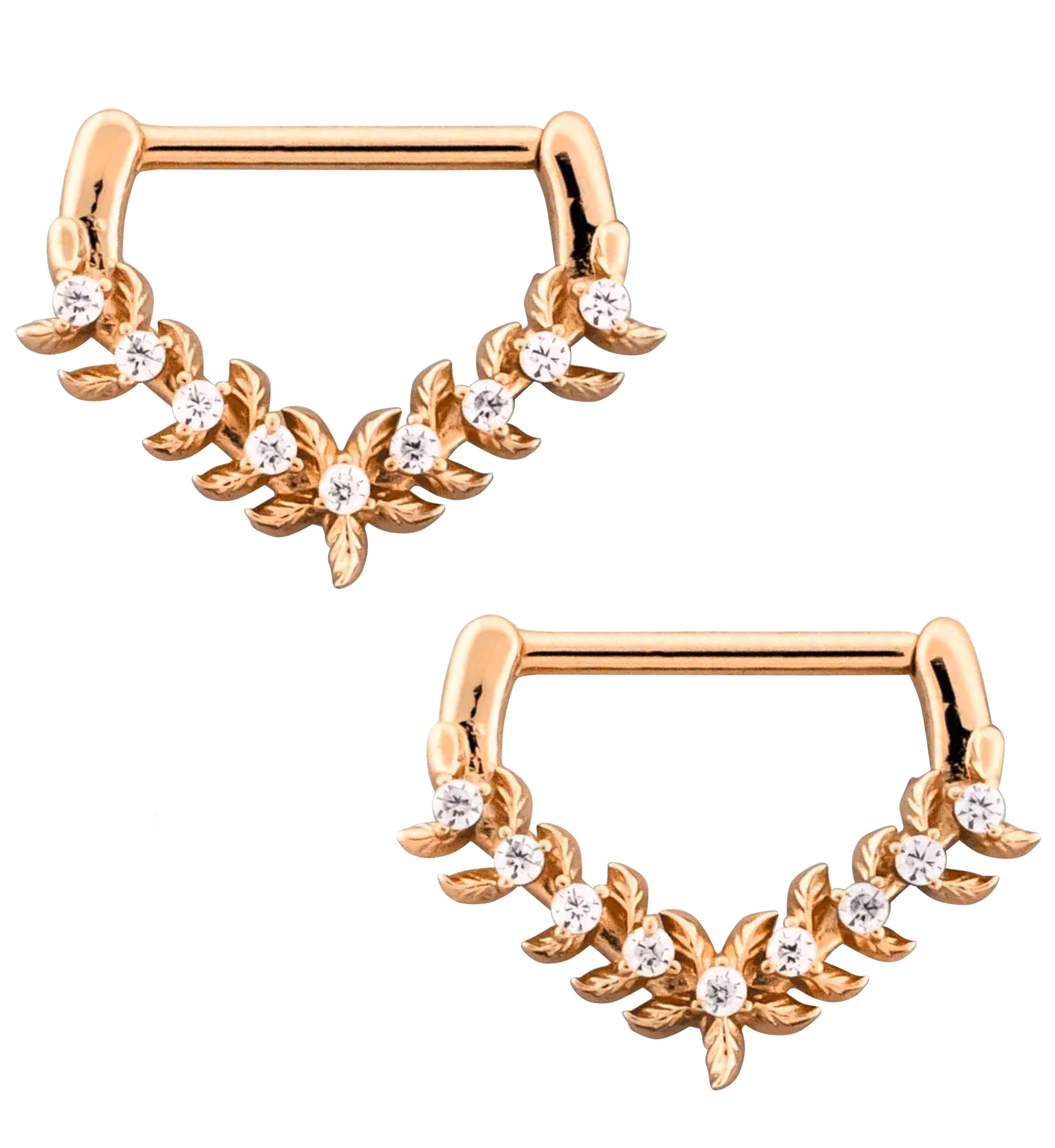 Rose Gold PVD Laurel Point Clear CZ Stainless Steel Nipple Clicker - Mrs Treak