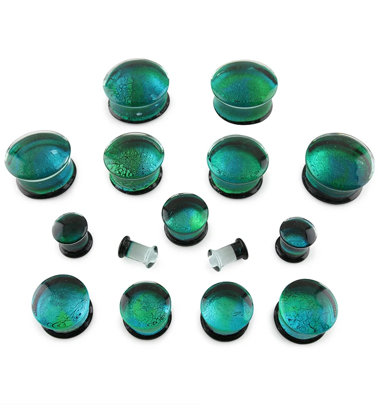 Turquoise Green Dichroic Glass Plugs - Mrs Treak