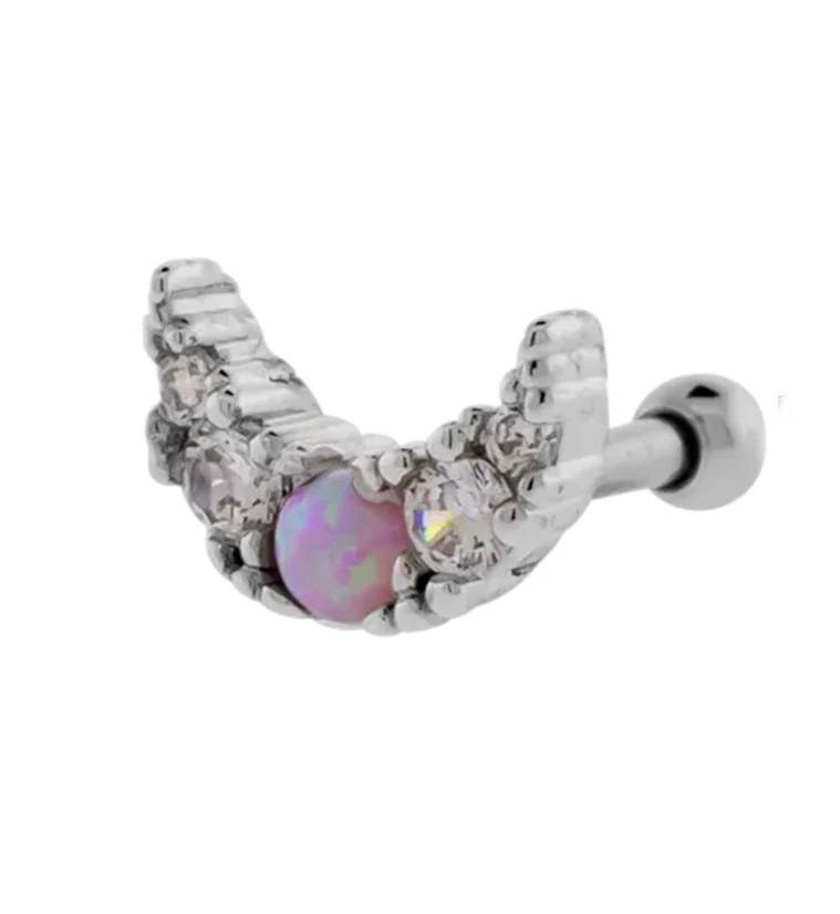Crescent Moon Clear CZ Purple Opalite Stainless Steel Cartilage Barbell - Mrs Treak