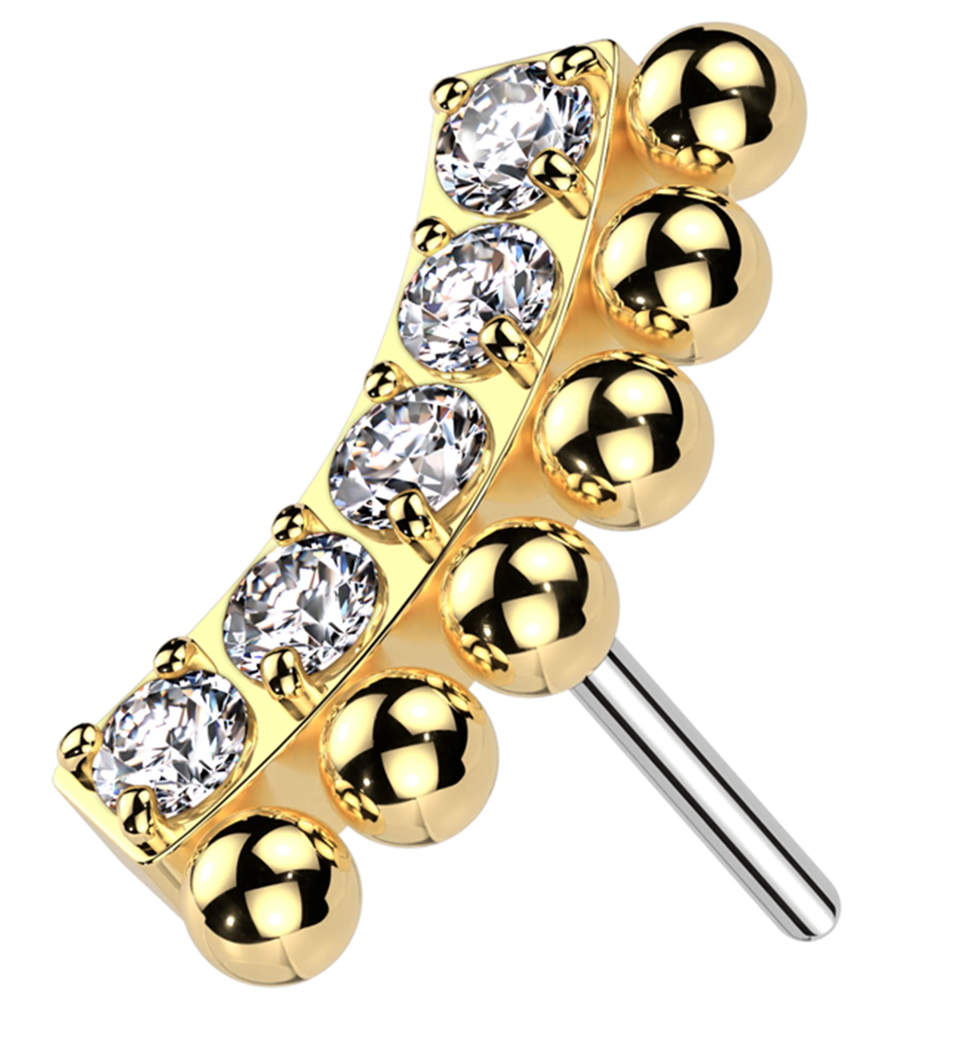 Gold PVD Beaded Vault Clear CZ Titanium Threadless Top - Mrs Treak