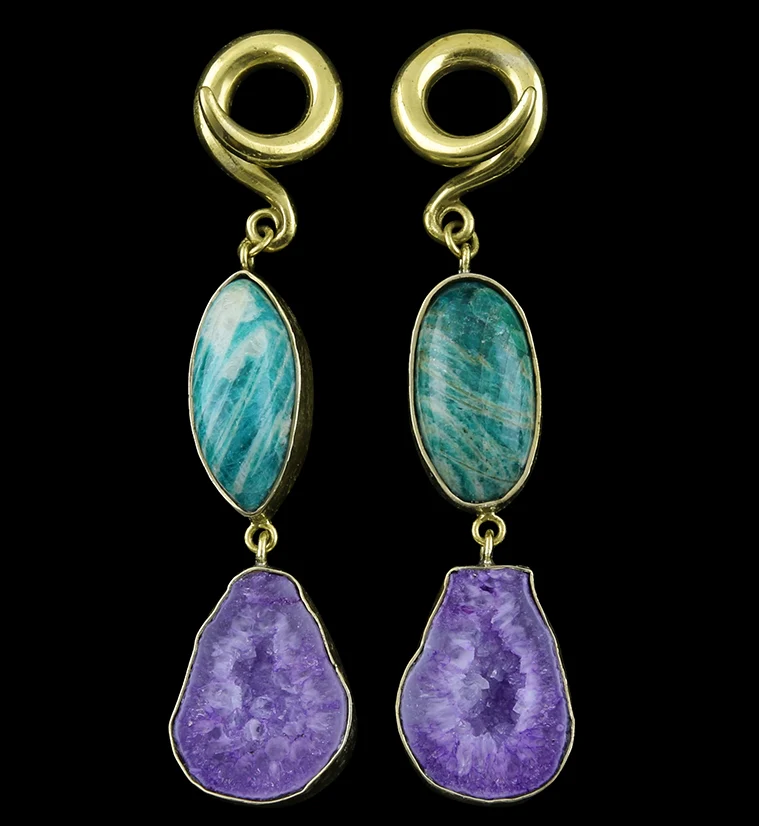 Amazonite X Solar Quartz Ear Weights Version 2 - Mrs Treak