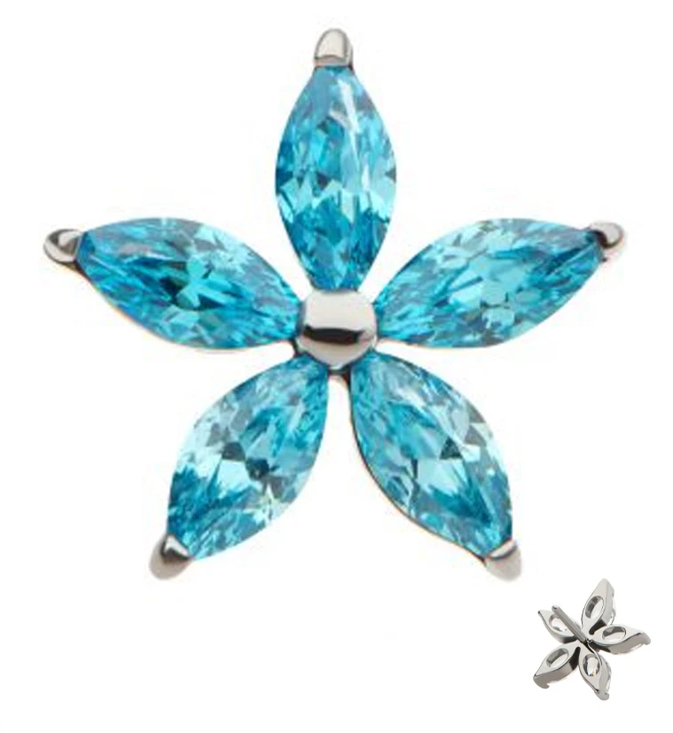 Marquise Flower Aqua CZ Titanium Threadless Top - Mrs Treak
