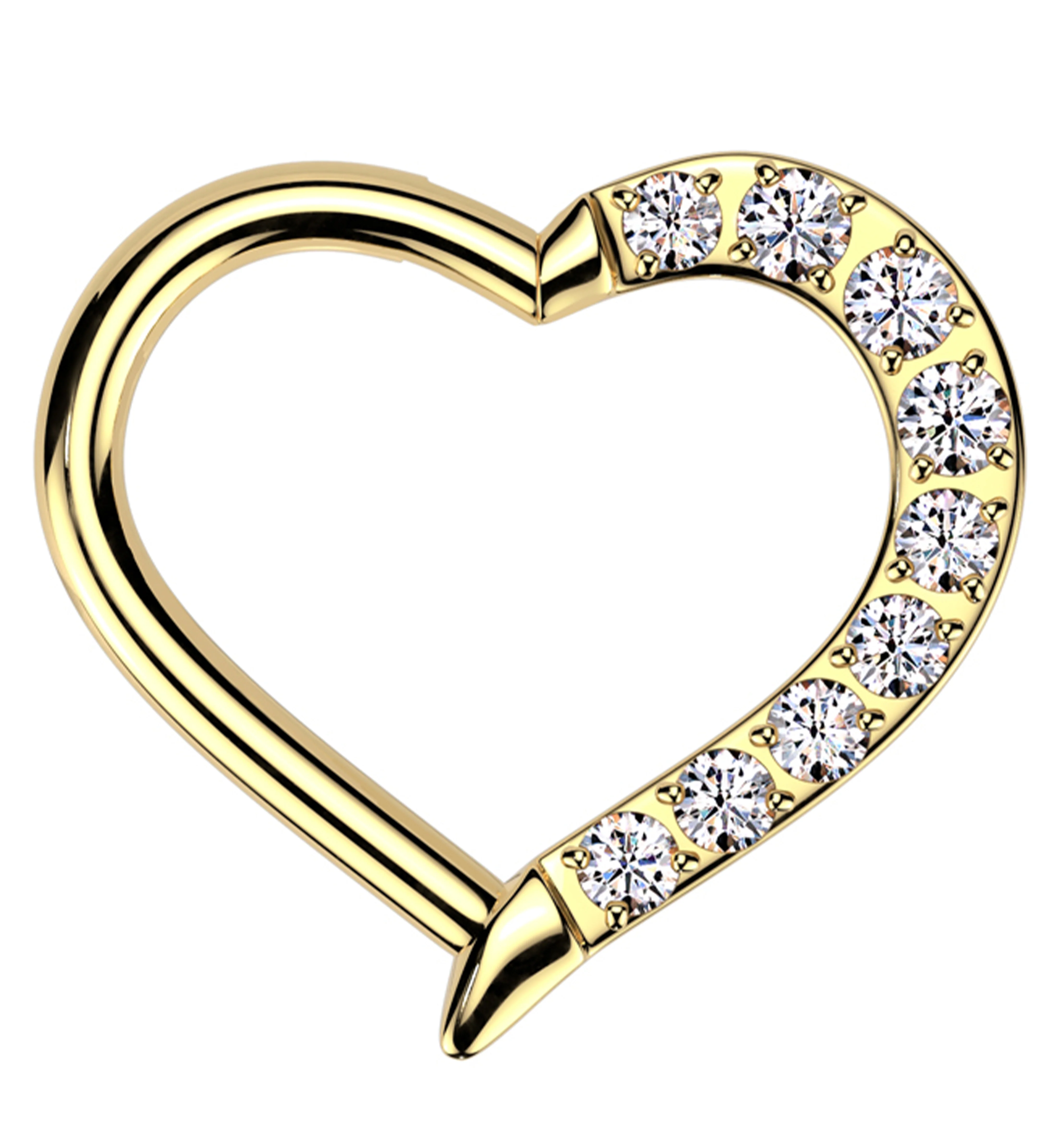 Gold PVD Split Heart Clear CZ Titanium Hinged Segment Ring - Mrs Treak