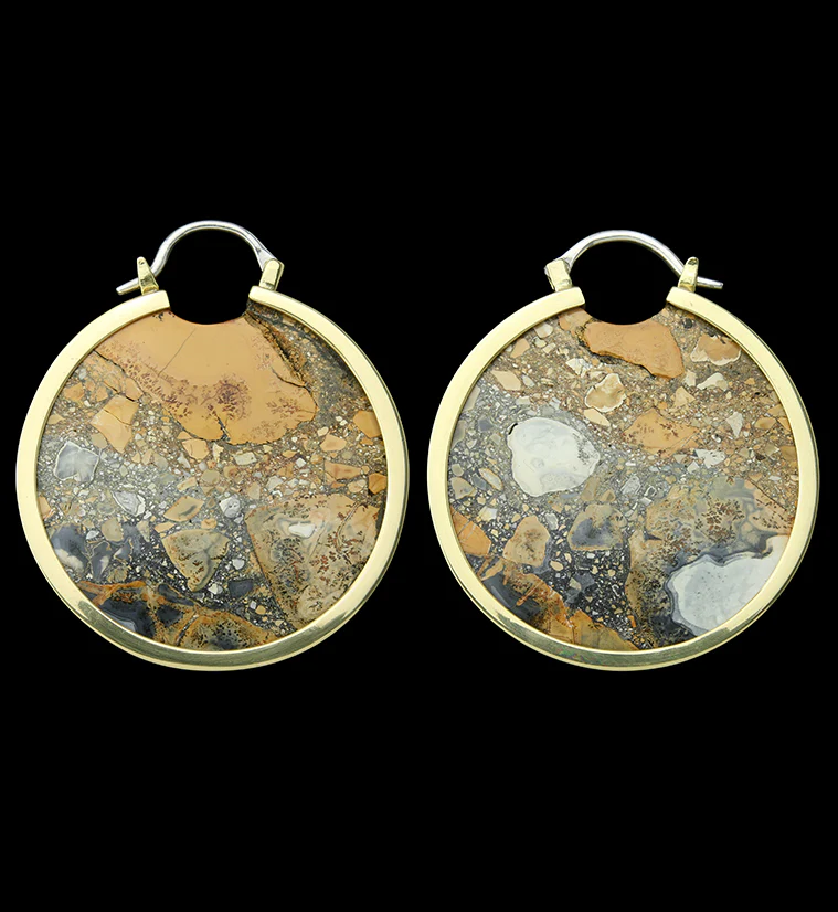 Brecciated Maligano Stone Brass Ear Weights - Mrs Treak