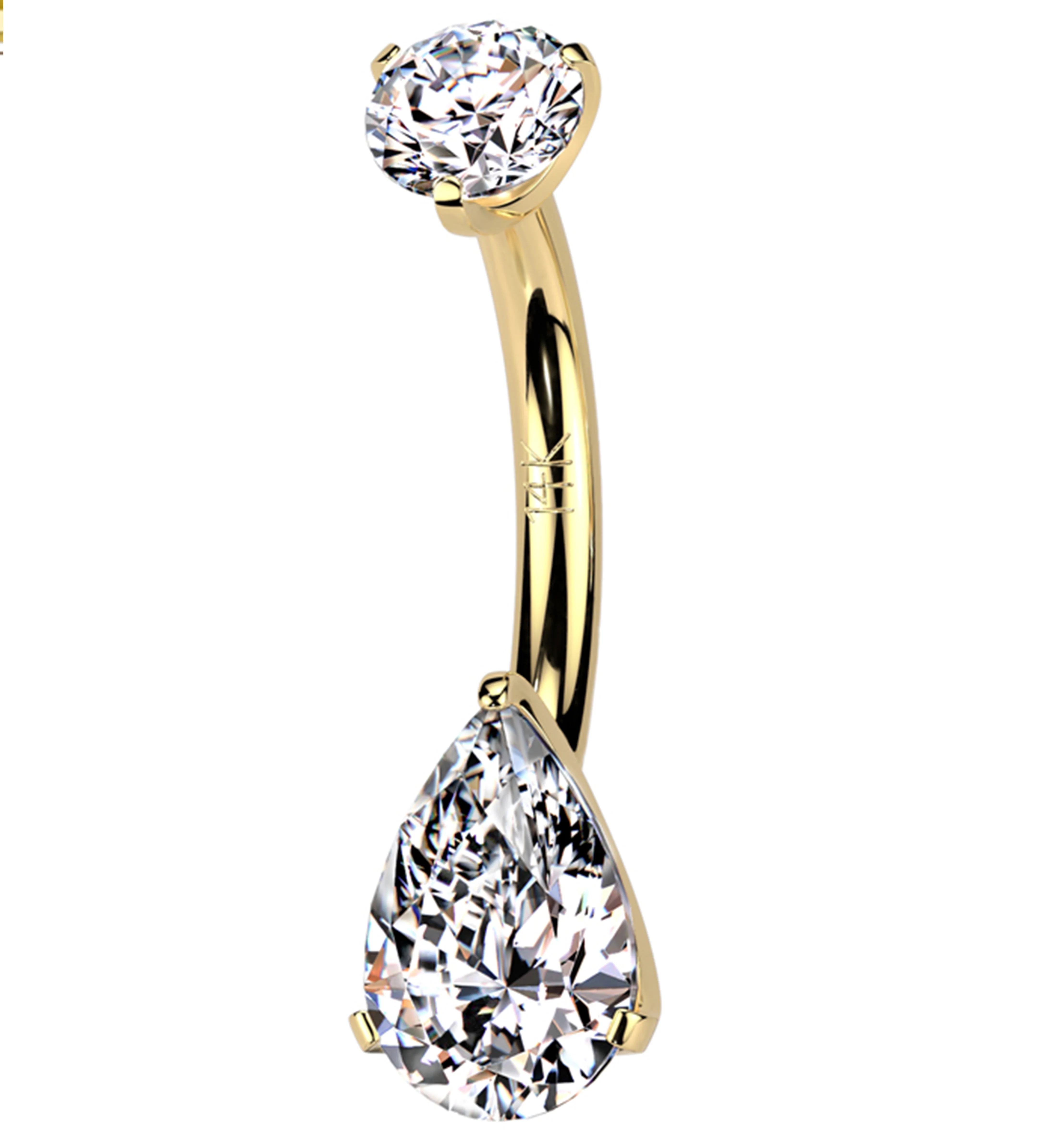 14kt Gold Prong Teardrop Clear CZ Belly Button Ring - Mrs Treak