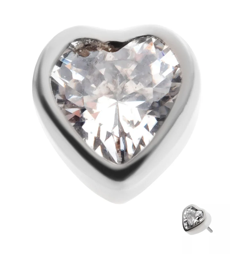 Heart Clear CZ Threadless Titanium Top - Mrs Treak