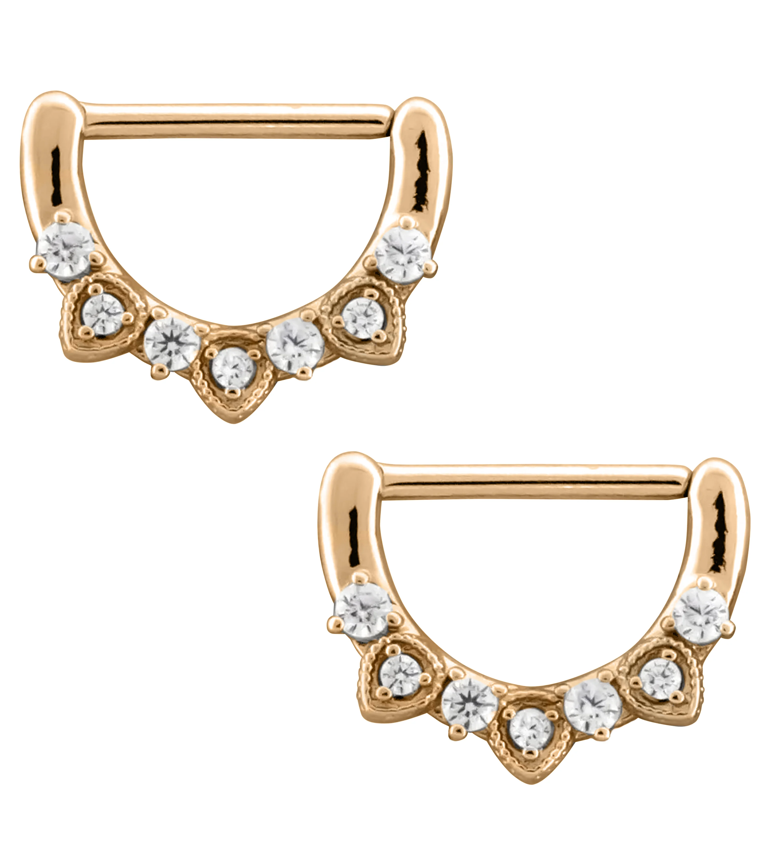 Rose Gold PVD Alternate Beaded Clear CZ Stainless Steel Nipple Clicker - Mrs Treak