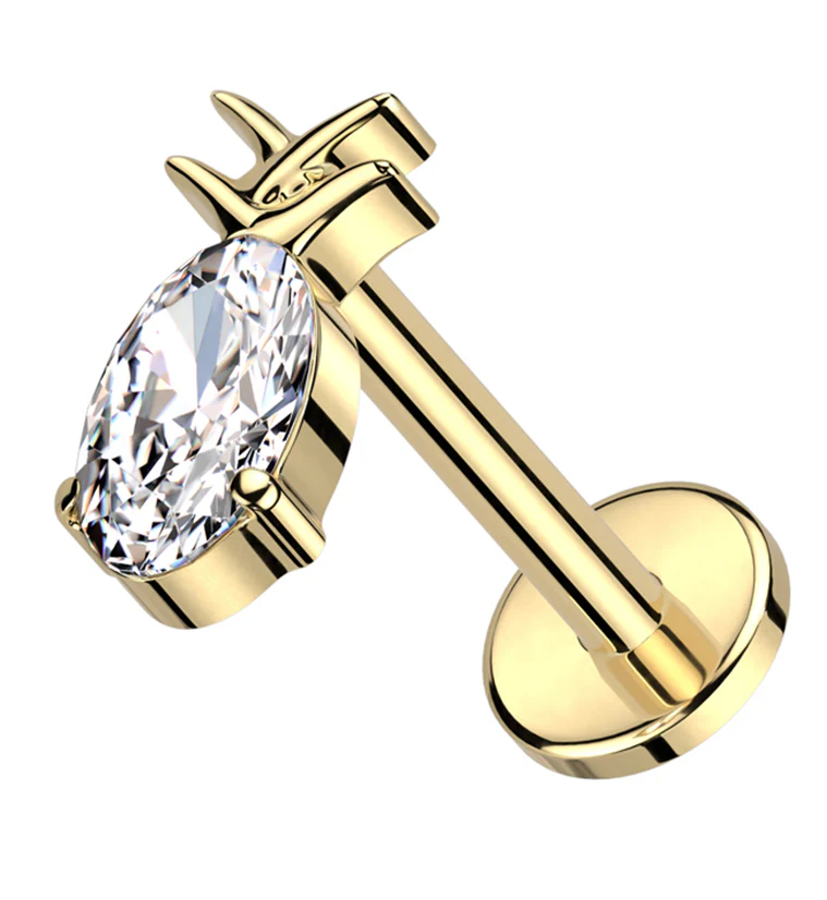 Gold PVD Pineapple Clear CZ Internally Threaded Titanium Labret - Mrs Treak