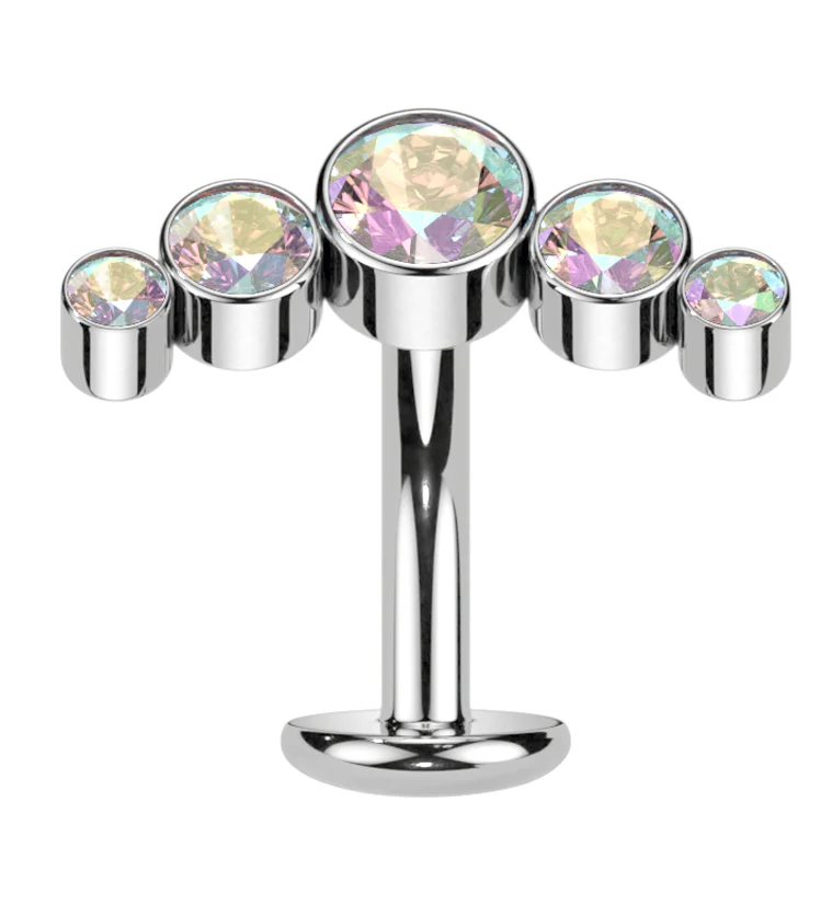 Arch Rainbow Aurora CZ Titanium Threadless Floating Belly Button Ring (Convex Disk) - Mrs Treak