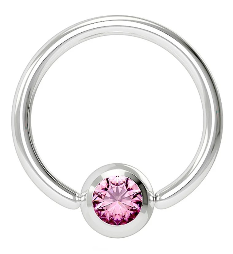 Pink Gem Stainless Steel Captive Ring - Mrs Treak