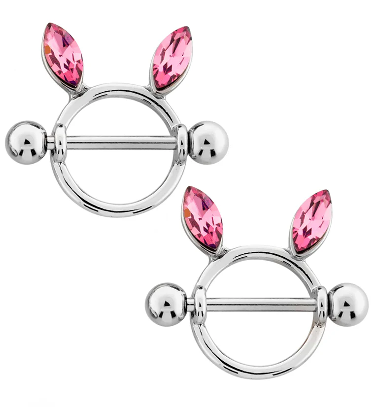 Bunny Ears Pink CZ Nipple Ring Shield - Mrs Treak