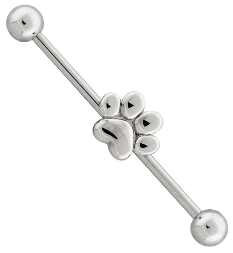 Paw Print Stainless Steel Industrial Barbell - Mrs Treak